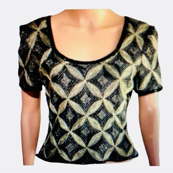 Papell Boutique Evening Black and Gold.Beaded 100% Silk Top - Picture 1 of 15